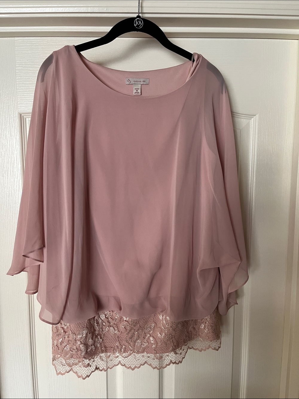 S.L. Fashions Blush Pink Chiffon Layered Tunic with Lace Hem
